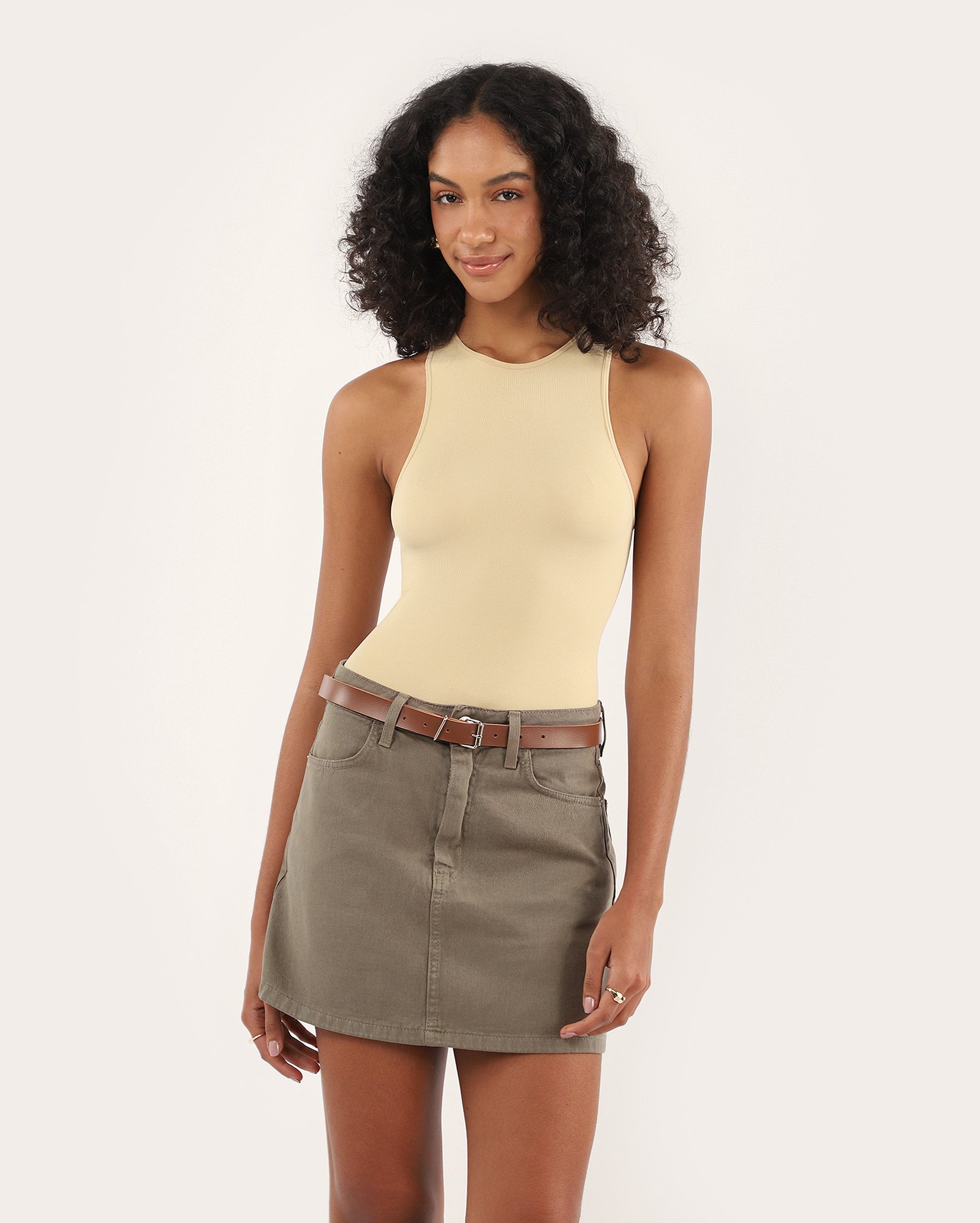 Mini saia jeans com cinto - Verde Musgo | Pool Jeans