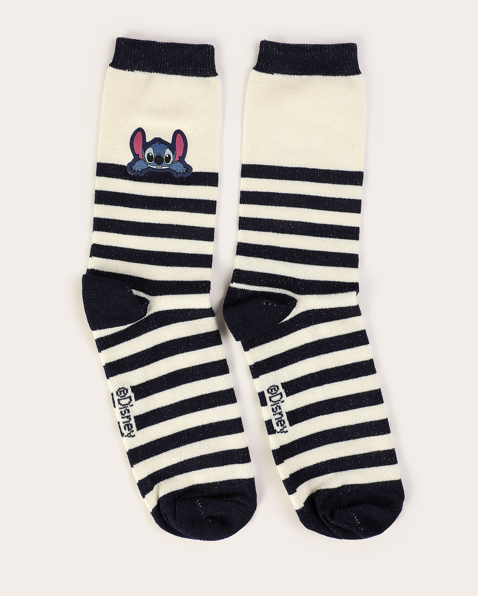 Meia feminina cano longo Stitch listrada multicor | FANLAB