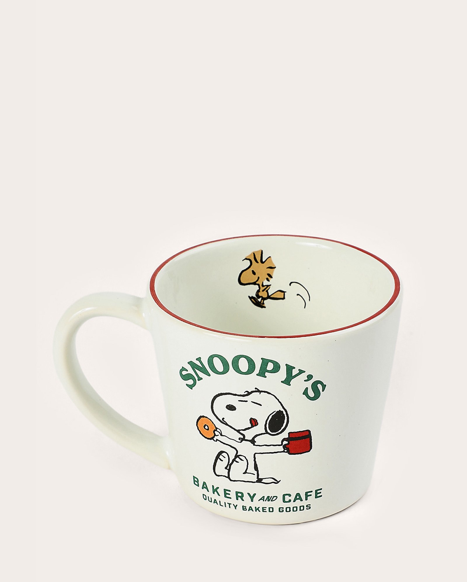 Caneca de cerâmica Snoopy e Woodstock branca | FANLAB