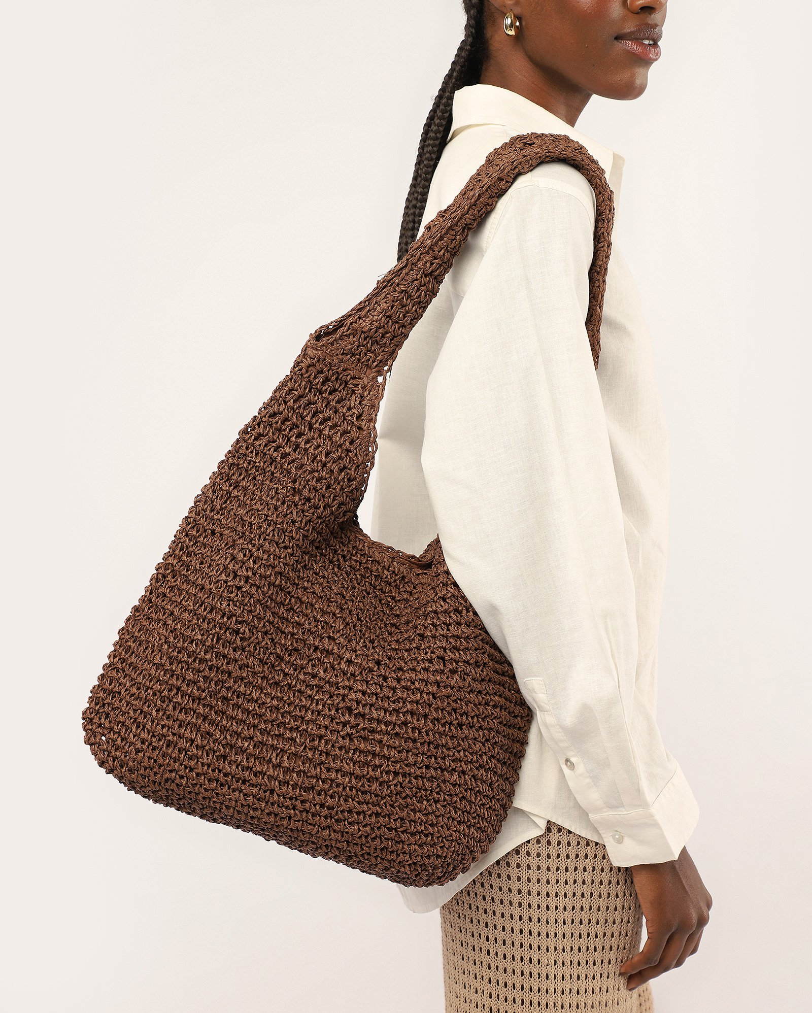 Bolsa de praia tote fibra natural trançada - Marrom