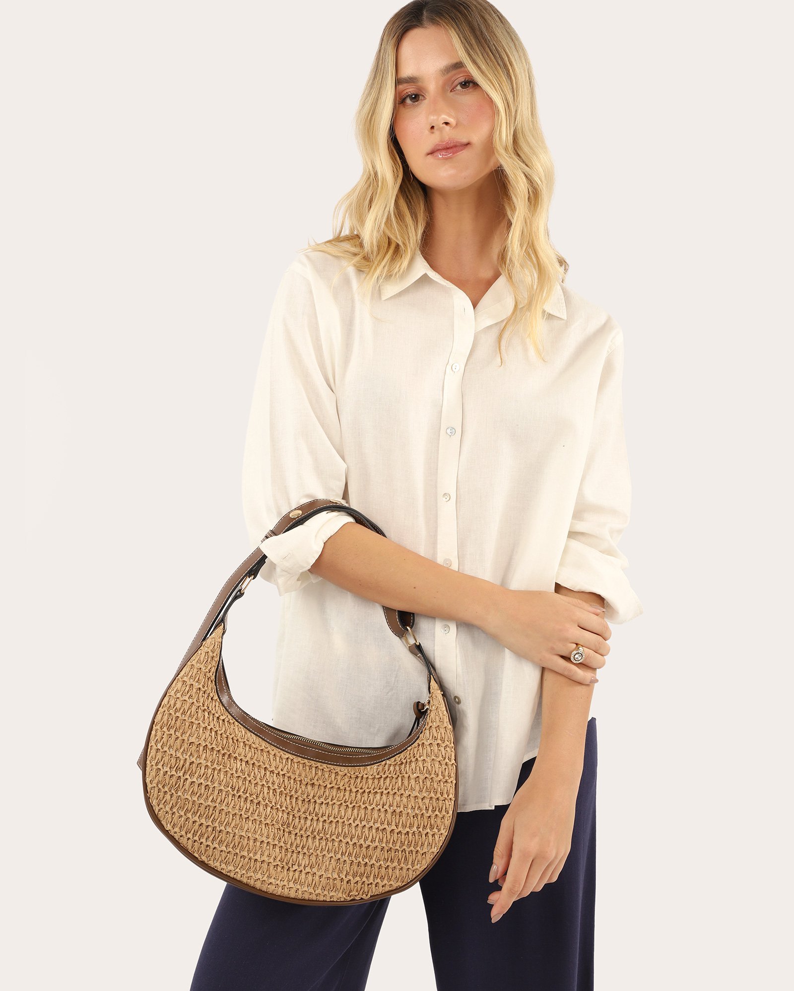 Bolsa feminina hobo rústica - bege