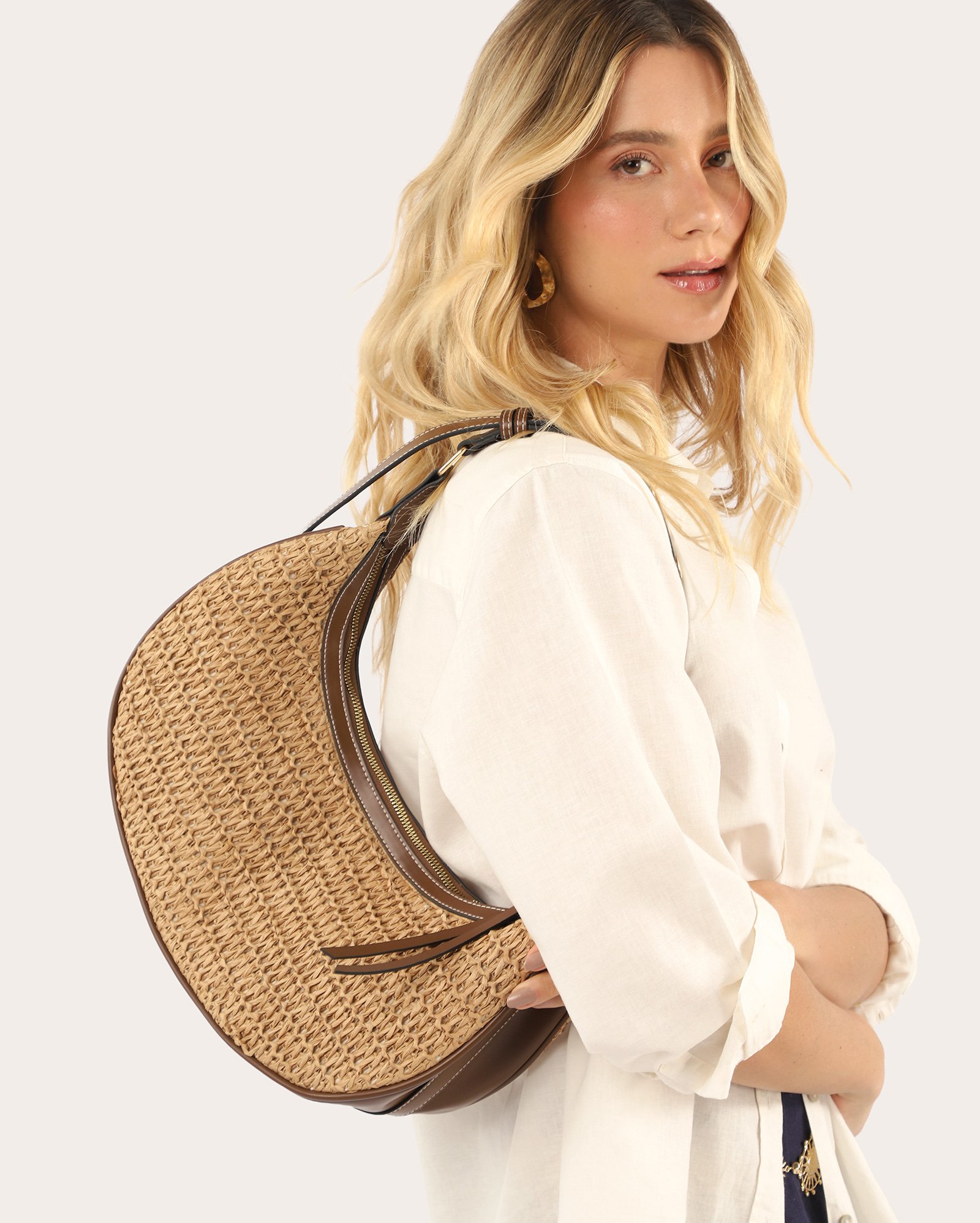 Bolsa feminina hobo rústica - bege