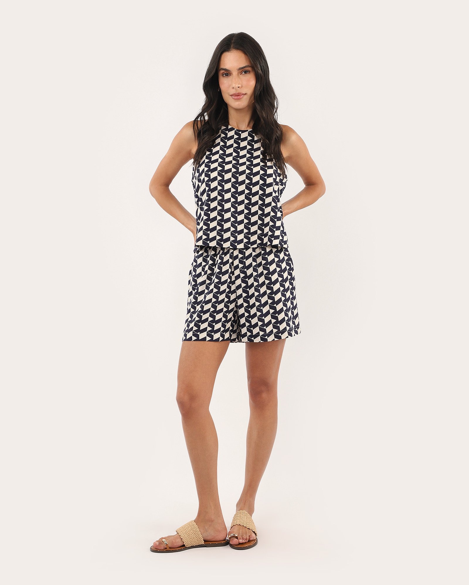 Regata feminina em viscolinho estampada - Azul