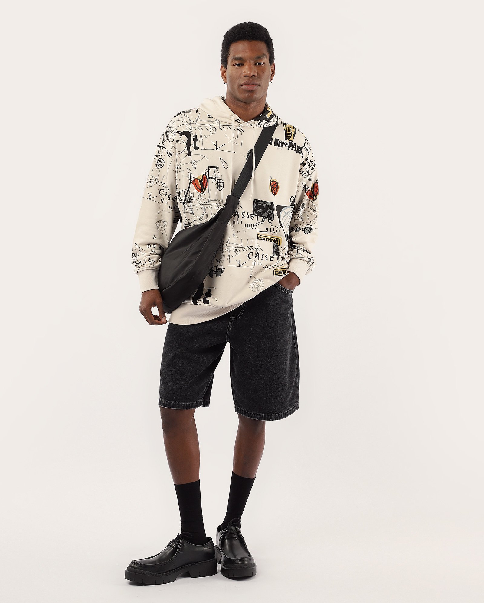 Blusa de moletom masculina com felpa e capuz bege