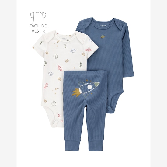 Conjunto longo bebê 3 peças nave espacial azul | Carter's