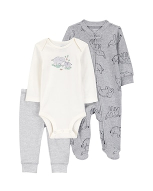 Conjunto longo bebê 3 peças família elefante cinza | Carter's