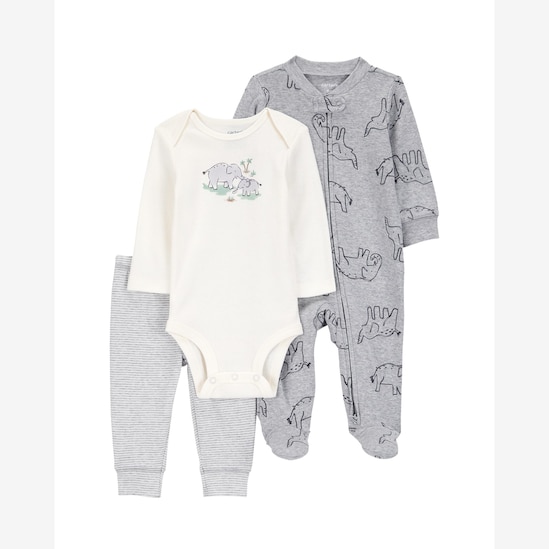 Conjunto longo bebê 3 peças família elefante cinza | Carter's