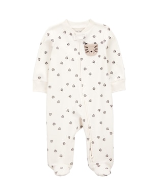 Macacão bebê manga longa com pezinho patinhas off-white | Carter's