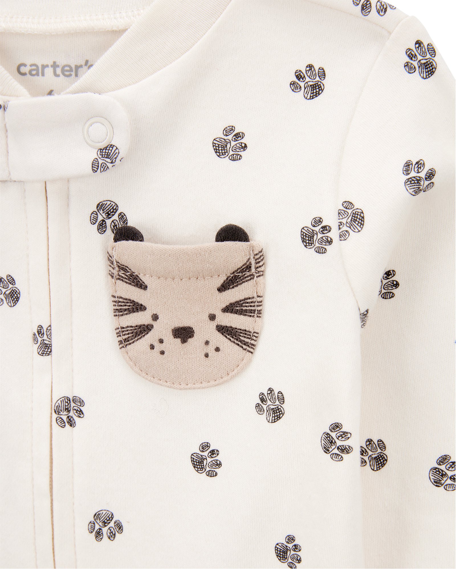 Macacão bebê manga longa com pezinho patinhas off-white | Carter's