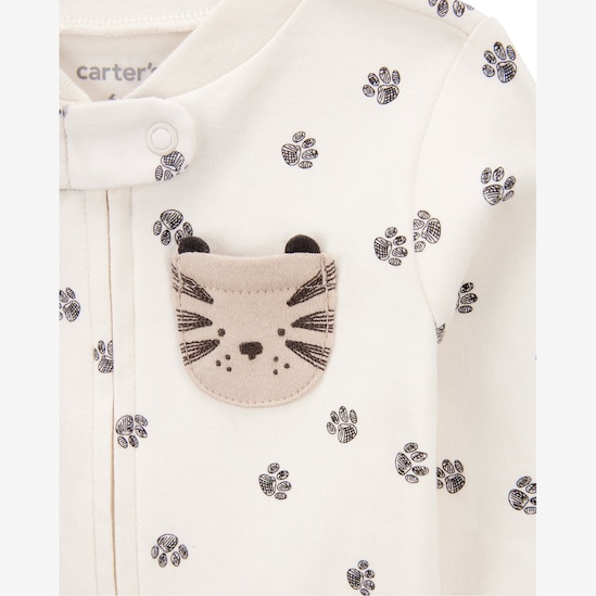 Macacão bebê manga longa com pezinho patinhas off-white | Carter's