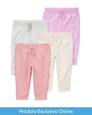 Kit calça bebê 4 peças cós elástico e laço multicor | Carter's