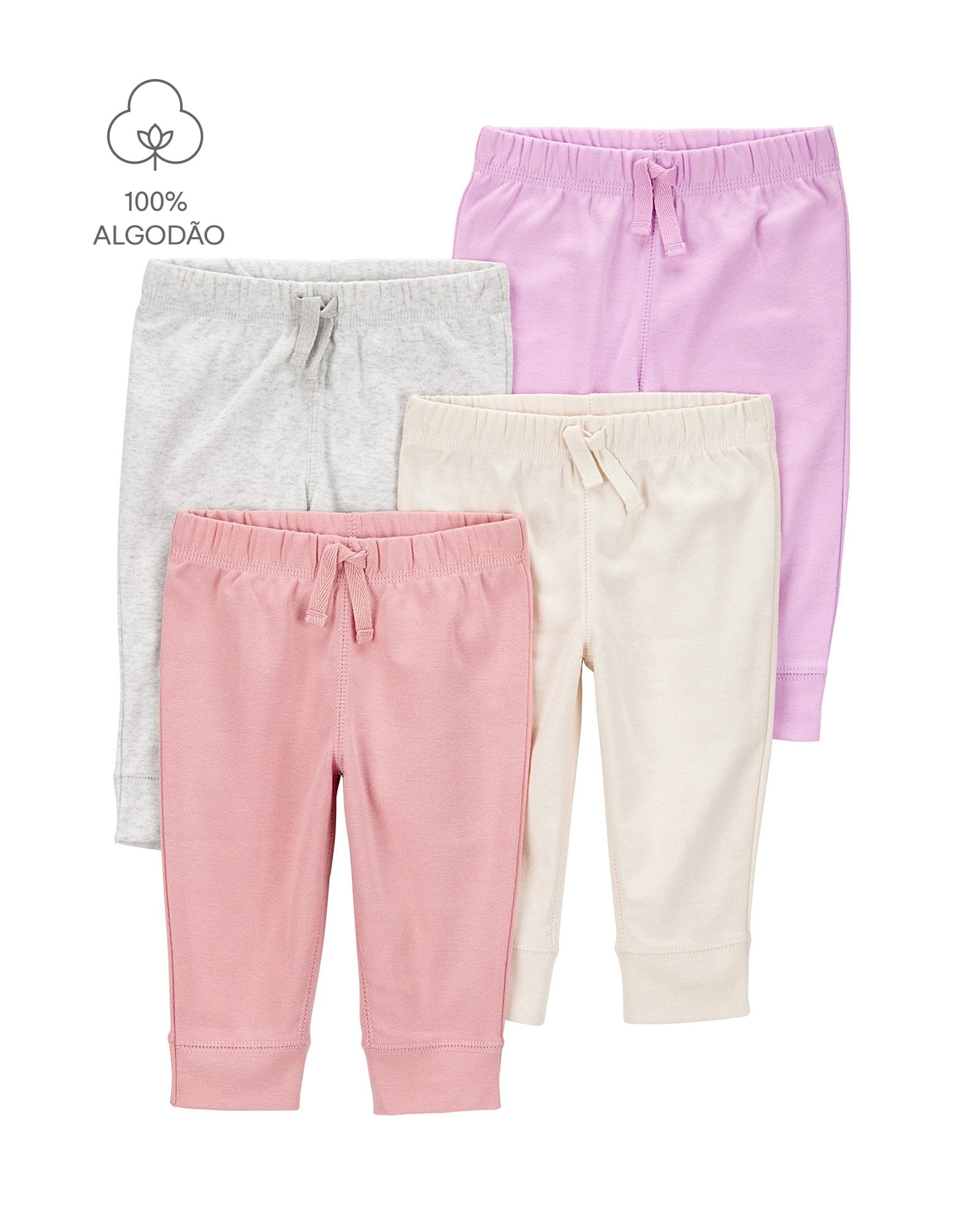 Kit calça bebê 4 peças cós elástico e laço multicor | Carter's