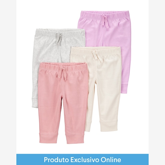 Kit calça bebê 4 peças cós elástico e laço multicor | Carter's