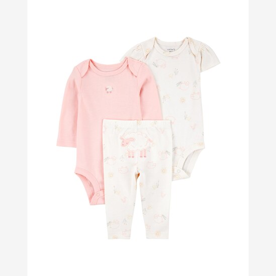 Conjunto longo bebê 3 peças ovelinha off-white | Carter's