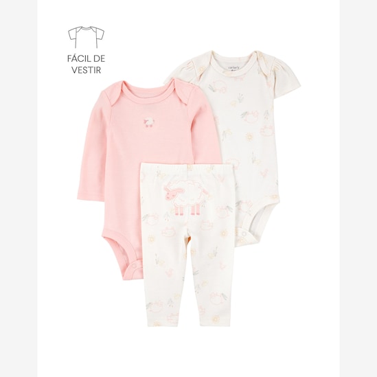 Conjunto longo bebê 3 peças ovelinha off-white | Carter's