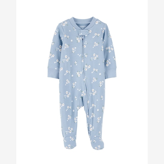 Macacão bebê manga longa com pezinho floral azul | Carter's