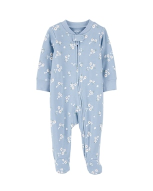 Macacão bebê manga longa com pezinho floral azul | Carter's