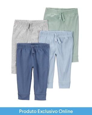 Kit calça bebê 4 peças cós elástico e laço multicor | Carter's