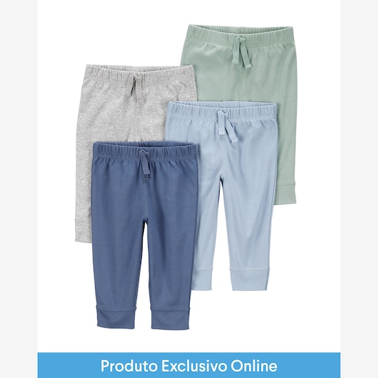 Kit calça bebê 4 peças cós elástico e laço multicor | Carter's
