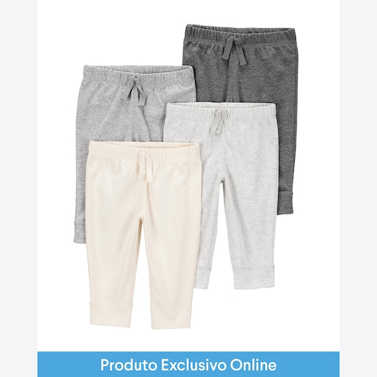 Kit calça bebê 4 peças cós elástico e laço multicor | Carter's