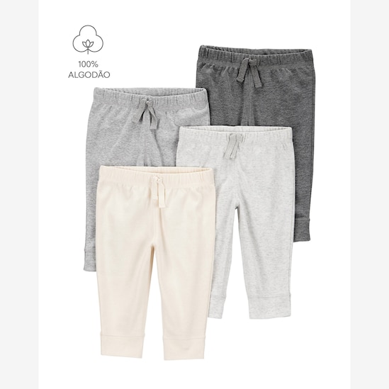 Kit calça bebê 4 peças cós elástico e laço multicor | Carter's