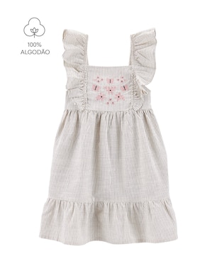 Vestido infantil evasê listrado com bordada off-white | Carter's