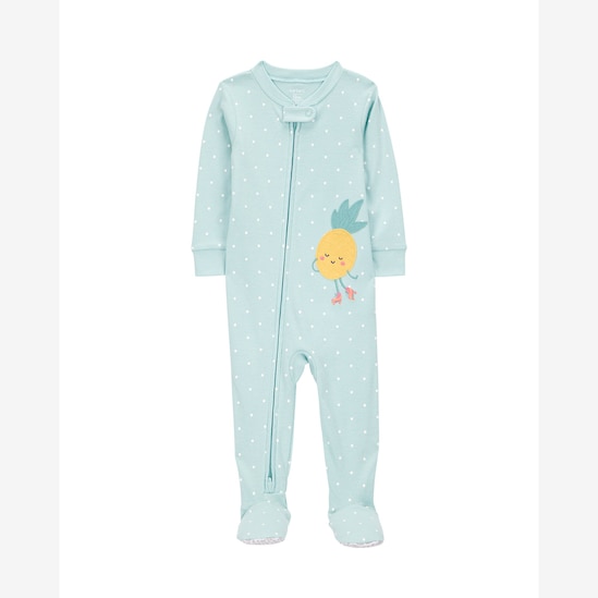 Macacão pijama bebê pezinhos abacaxi e poá azul | Carter's
