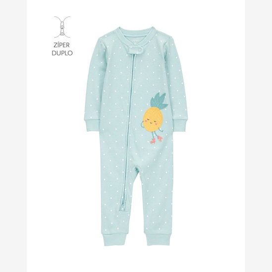 Macacão pijama bebê abacaxi e poá azul | Carter's