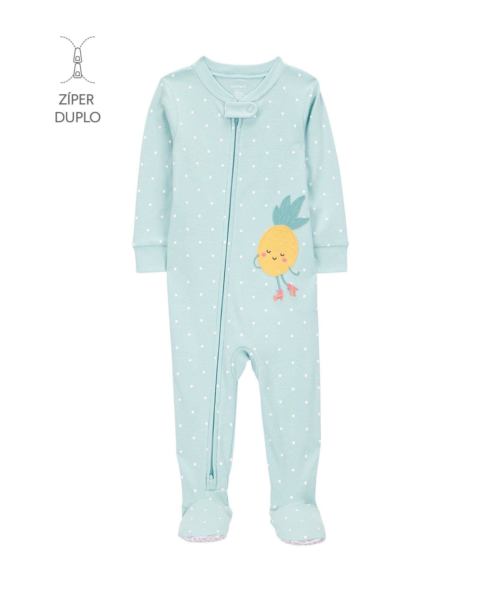 Macacão pijama infantil pezinhos abacaxi e poá azul | Carter's