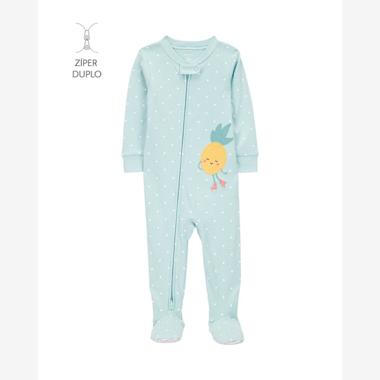 Macacão pijama infantil pezinhos abacaxi e poá azul | Carter's