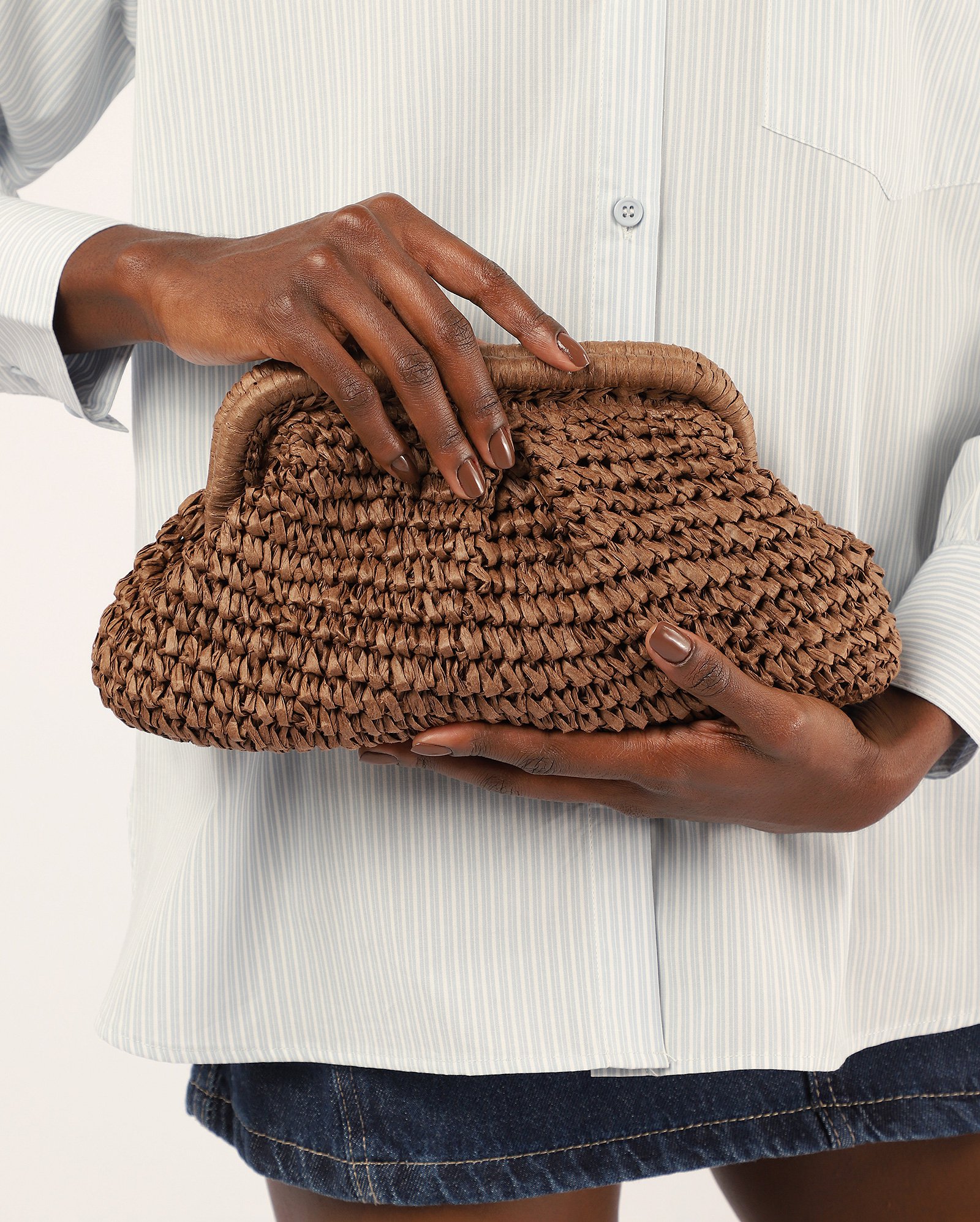 Bolsa feminina clutch palha - Marrom