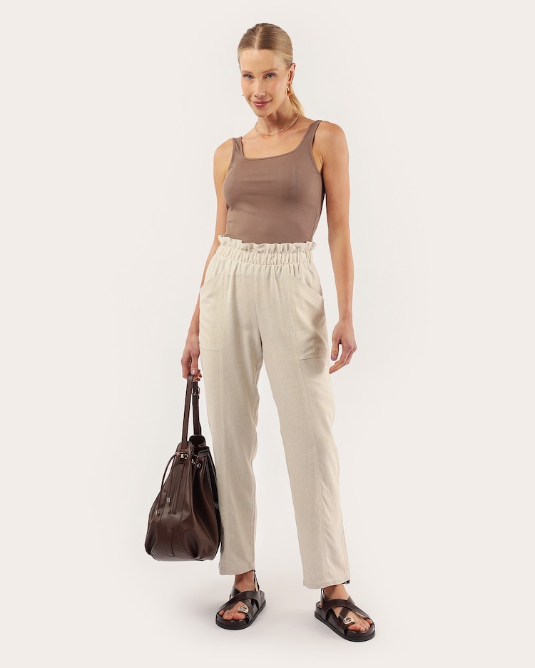 Riachuelo Calça feminina clochard em viscolinho mescla bege