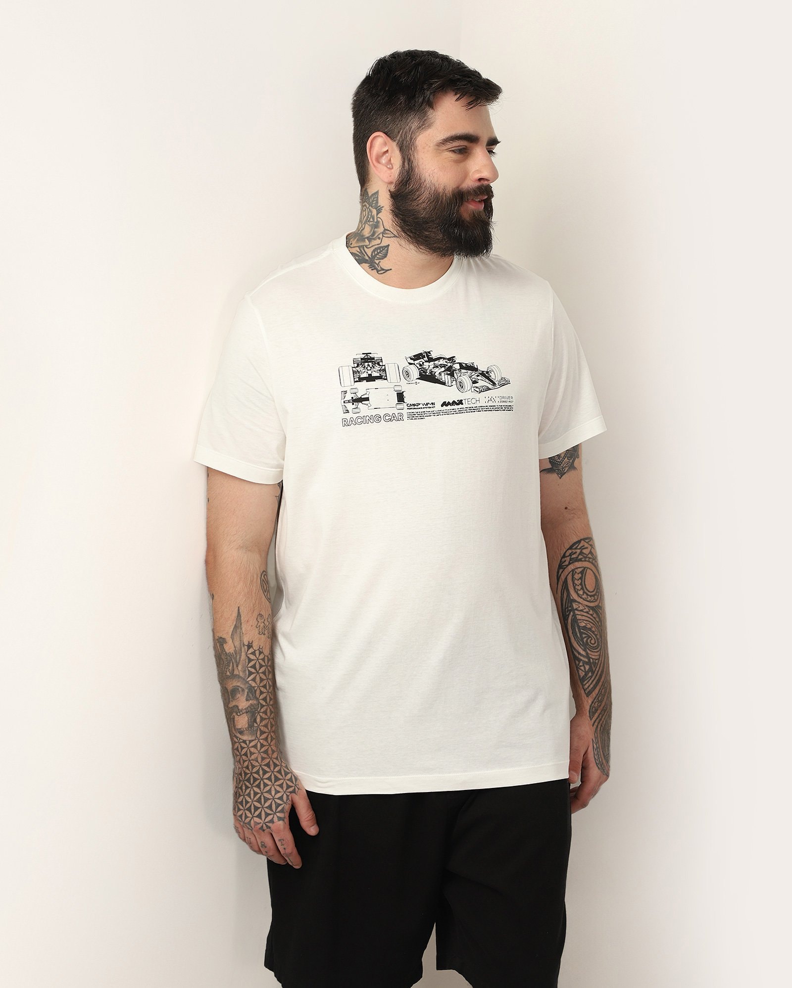 Camiseta plus size masculina racing car off-white