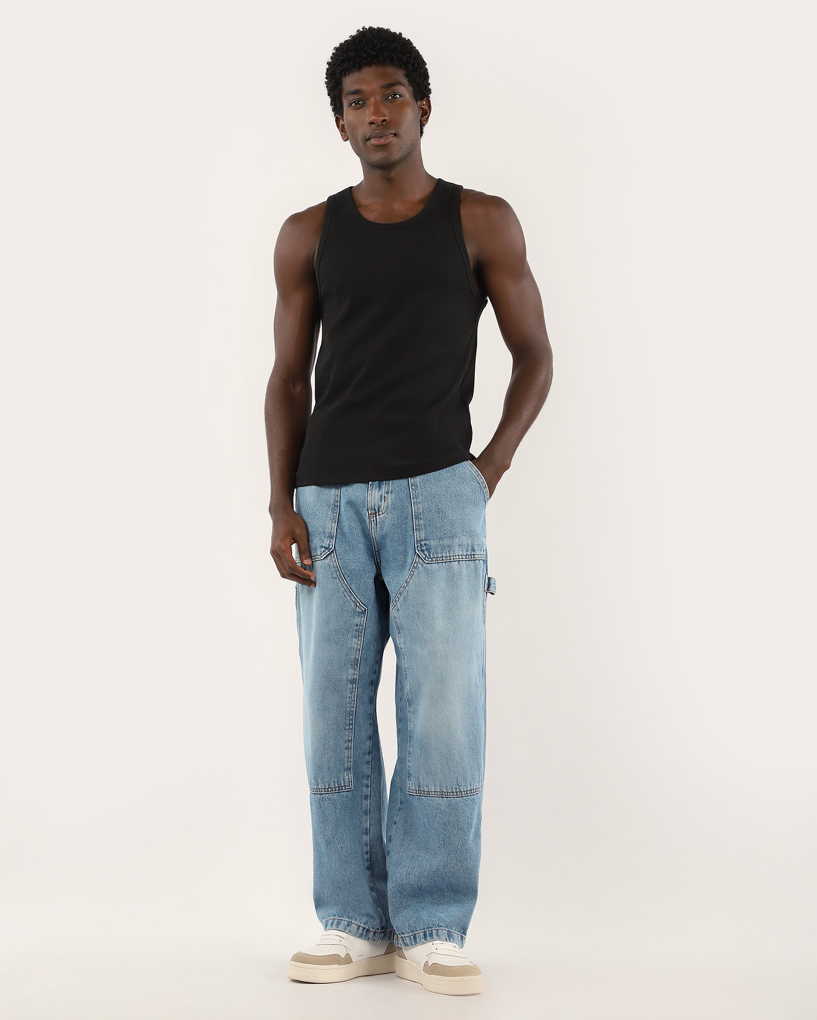 Regata masculina slim canelada - Preto