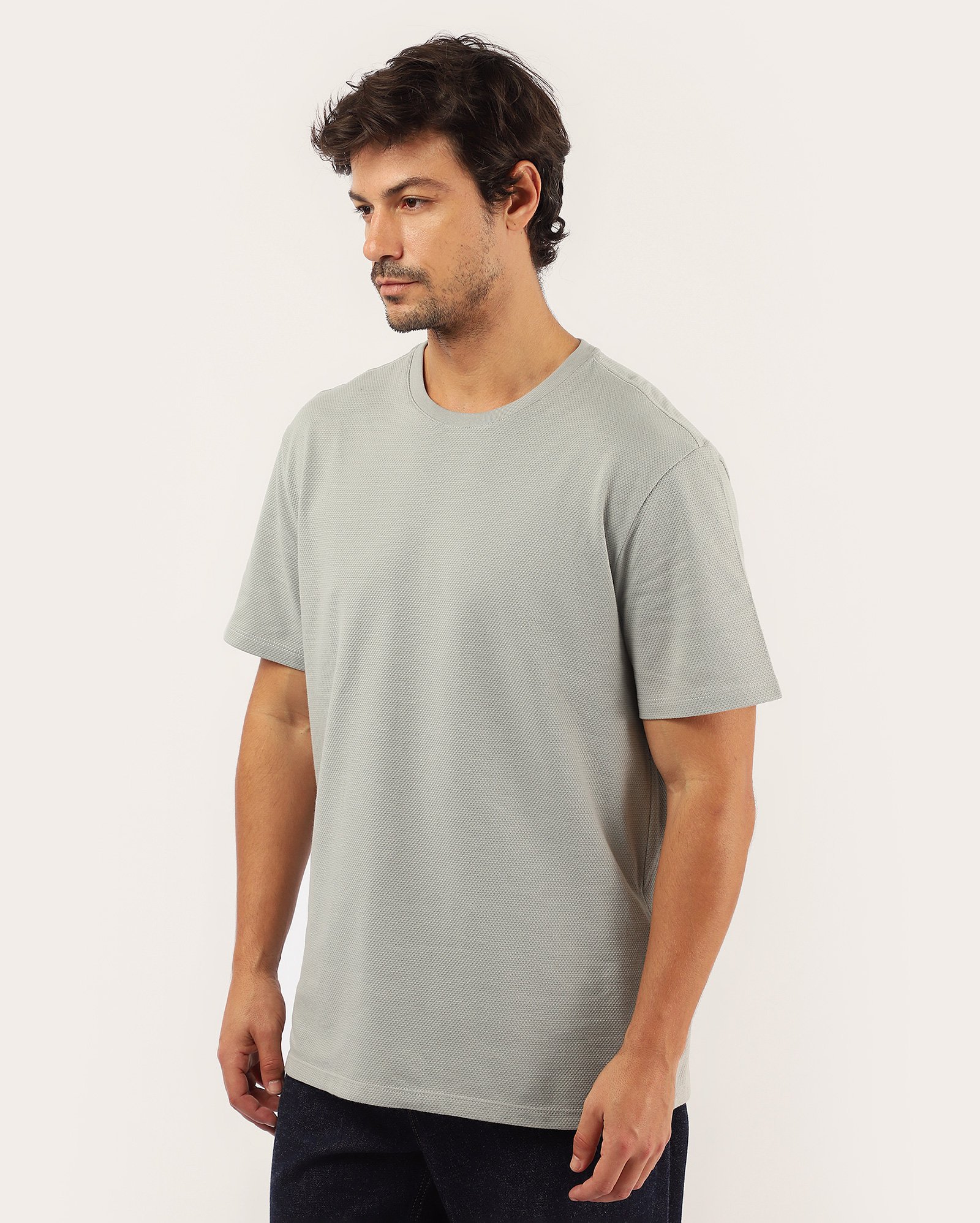 Camiseta masculina regular texturizada - cinza