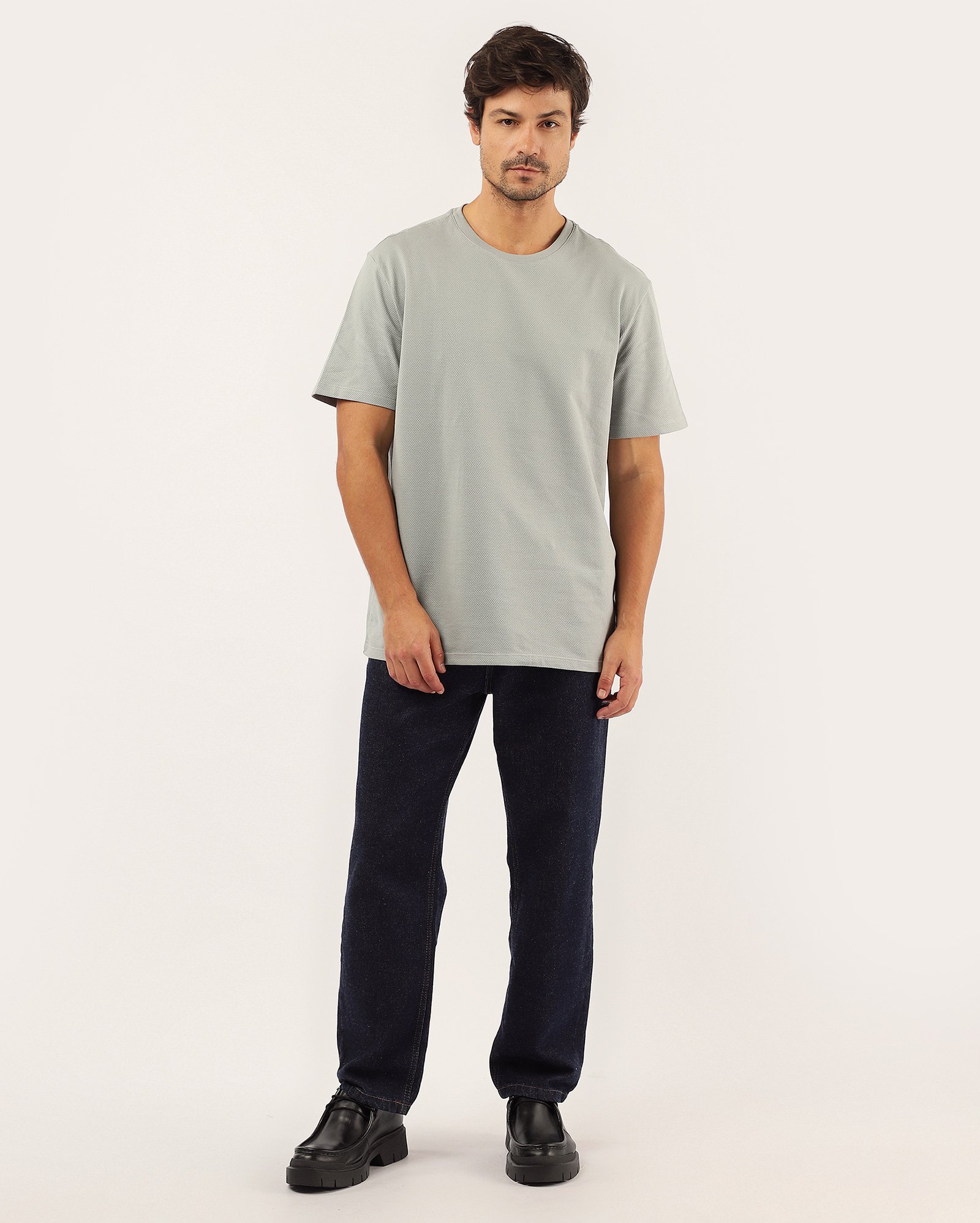 Camiseta masculina regular texturizada - cinza