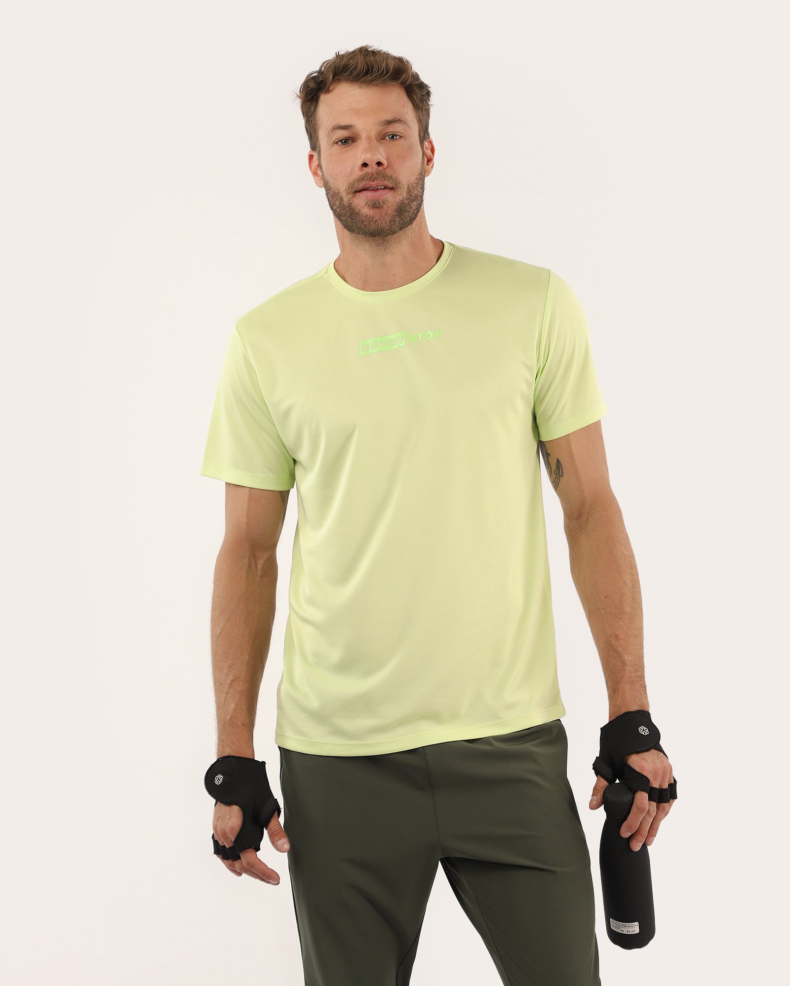 Camiseta masculina de treino never stop verde | Body Work