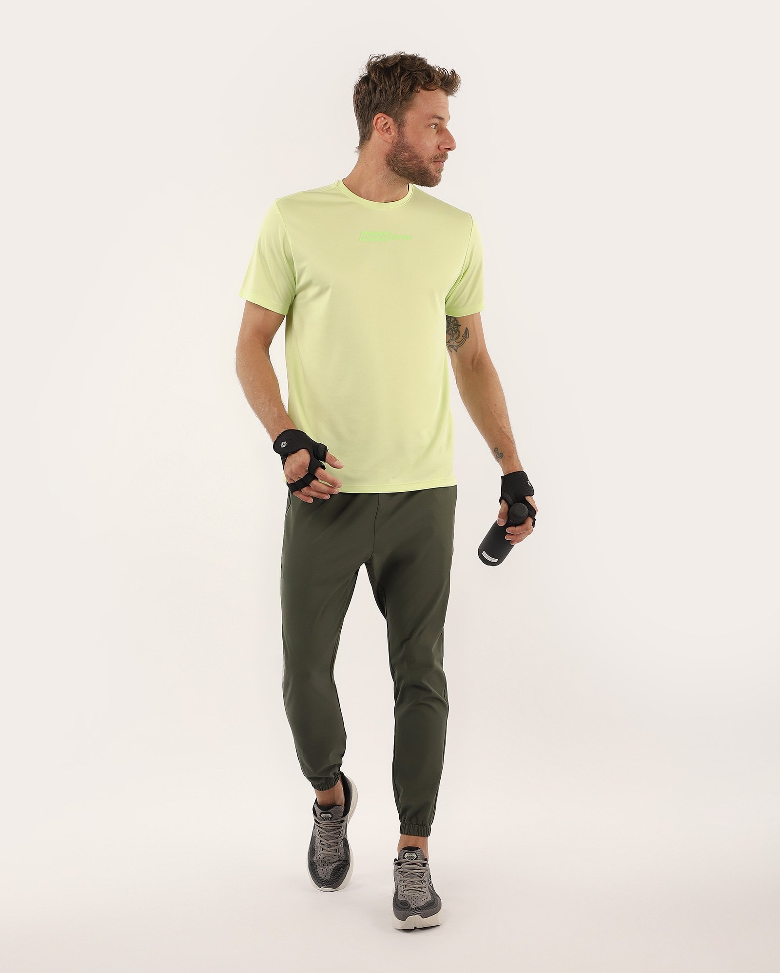 Camiseta masculina de treino never stop verde | Body Work