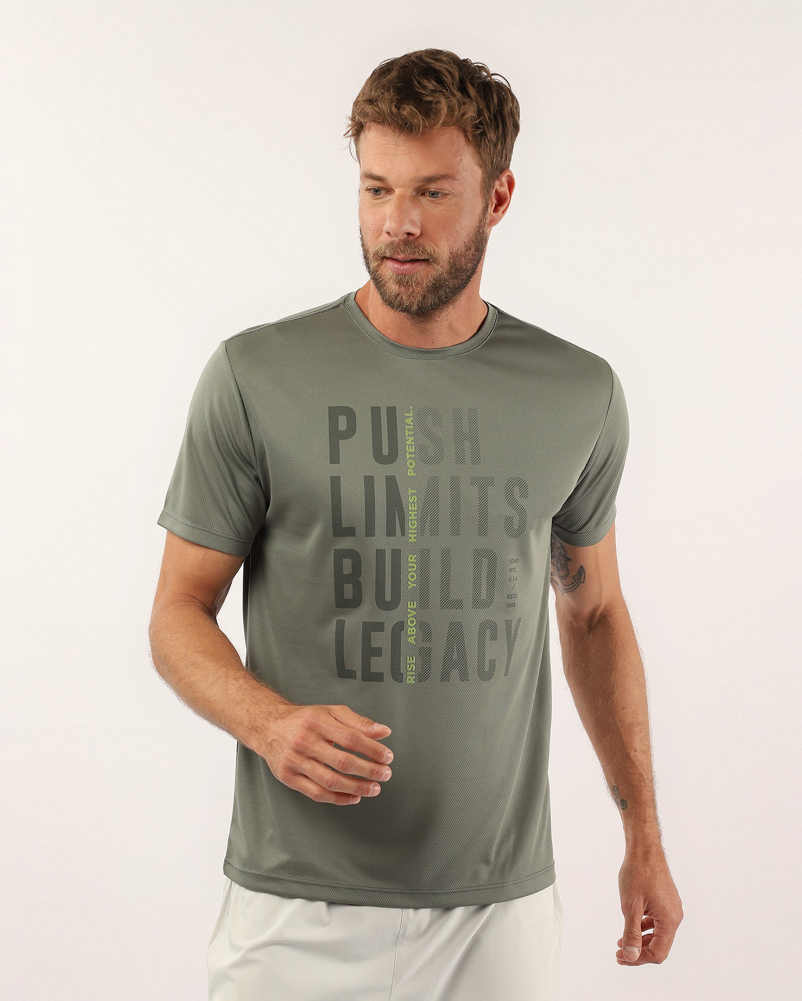 Camiseta masculina de treino lettering cinza | Body Work