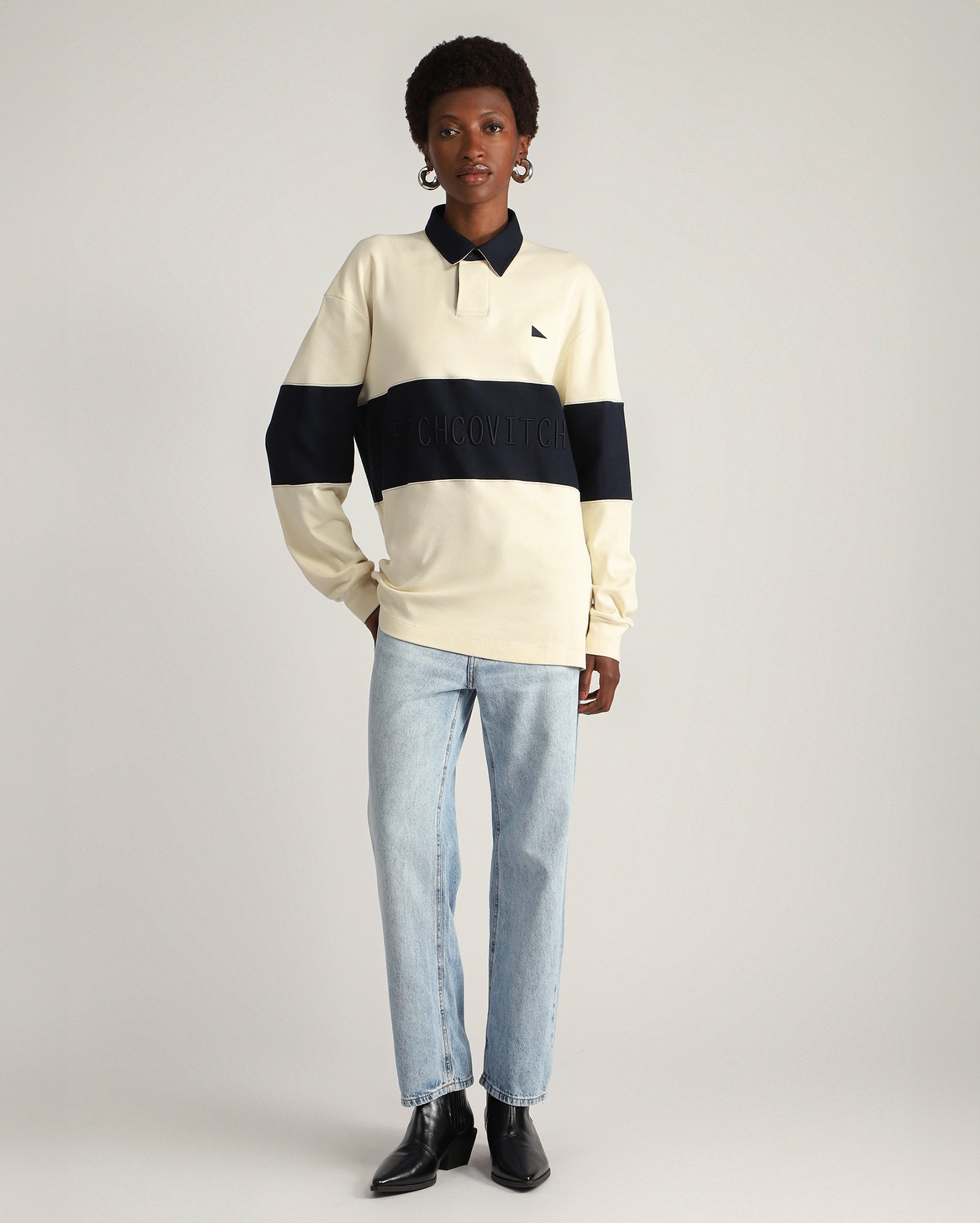 Camisa polo feminina gola contrastante bege | Herchcovitch + Pool