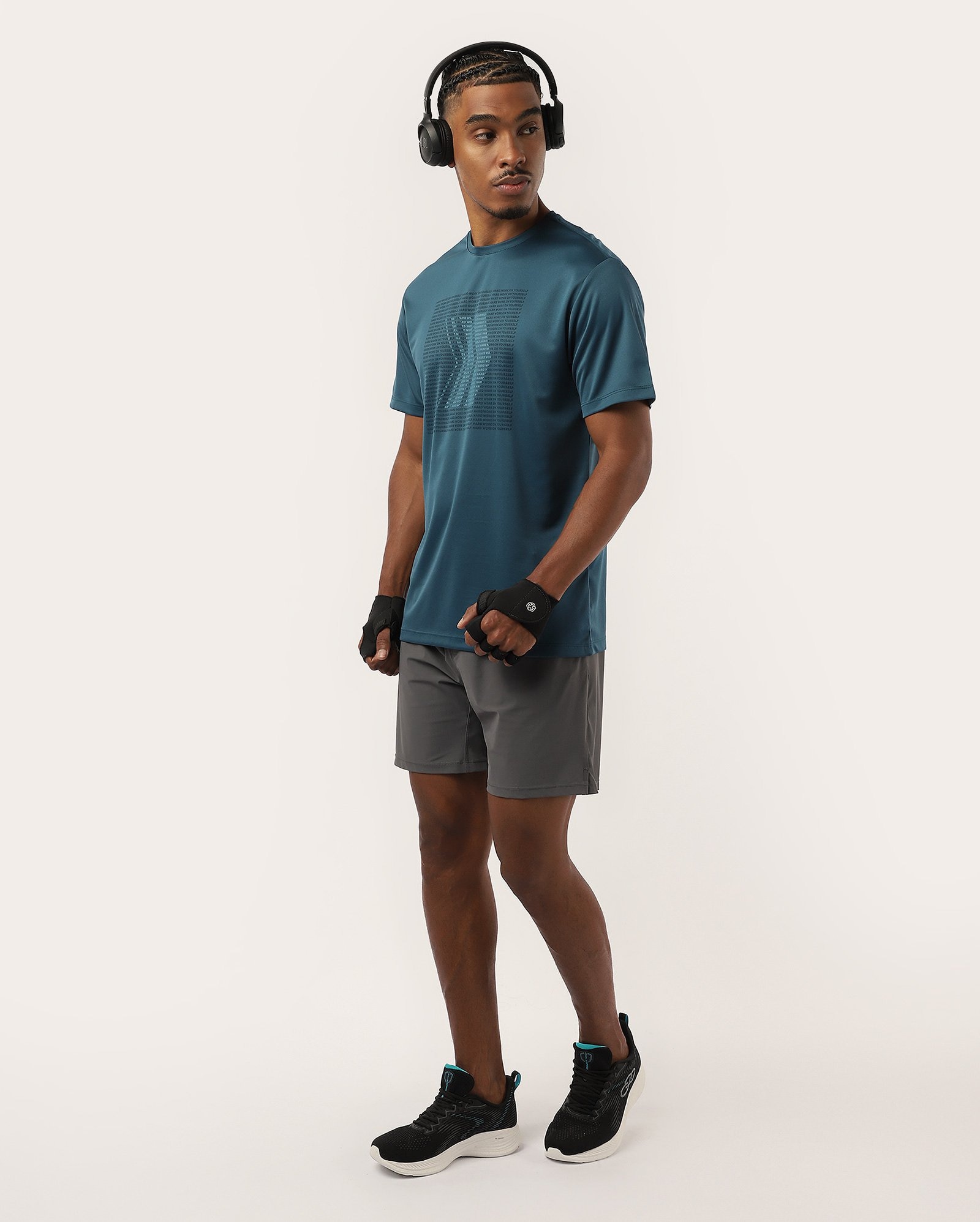 Camiseta masculina de treino regular lettering azul | Body Work
