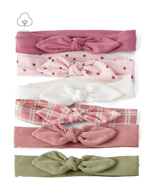 Kit faixa de cabelo Carter's com laço bebê menina em algodão 6 peças - Multicor