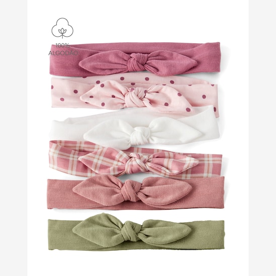 Kit faixa de cabelo Carter's com laço bebê menina em algodão 6 peças - Multicor