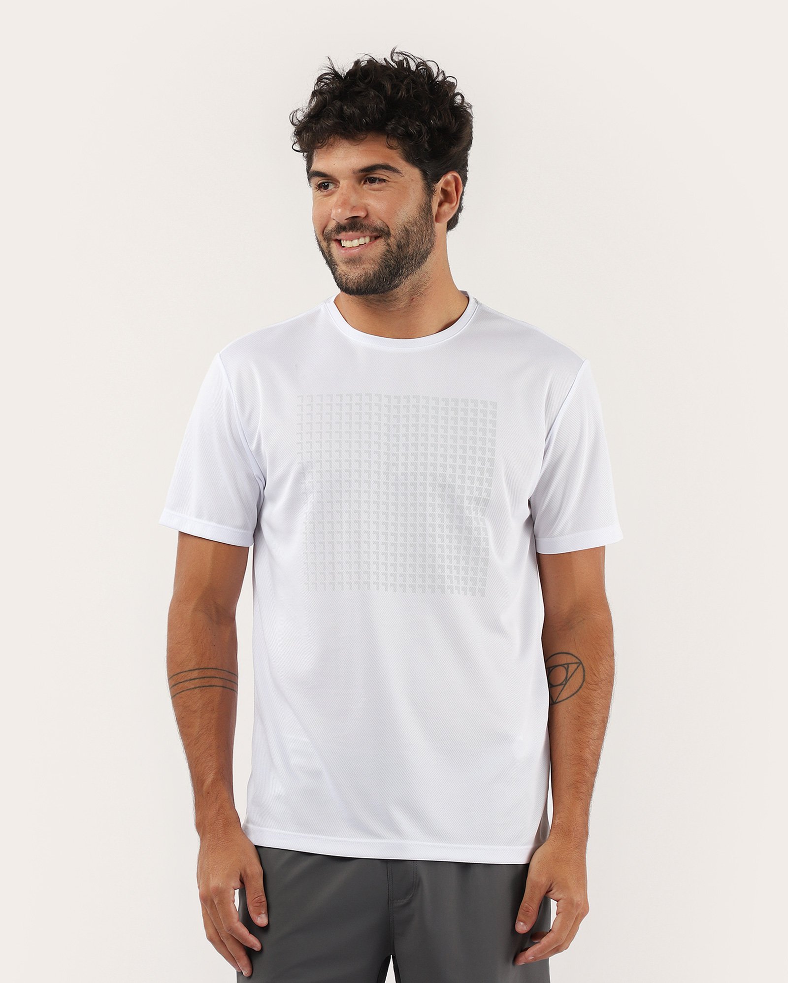 Camiseta masculina esportiva estampada branca | Body Work