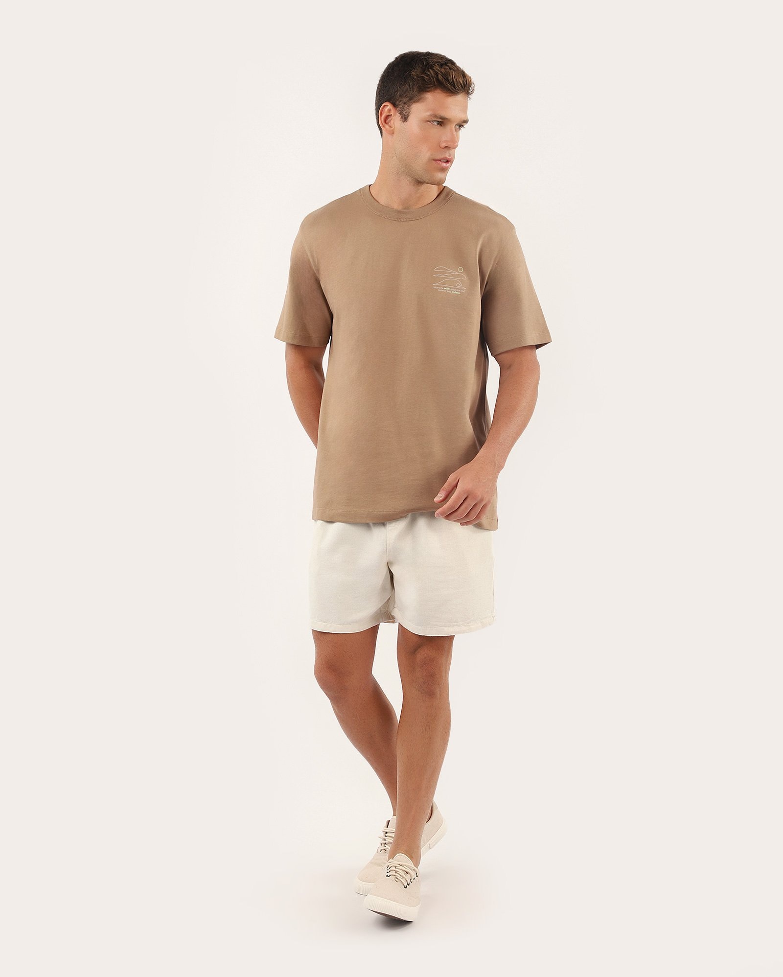 Bermuda sarja masculina com linho reta - bege | Pool Jeans
