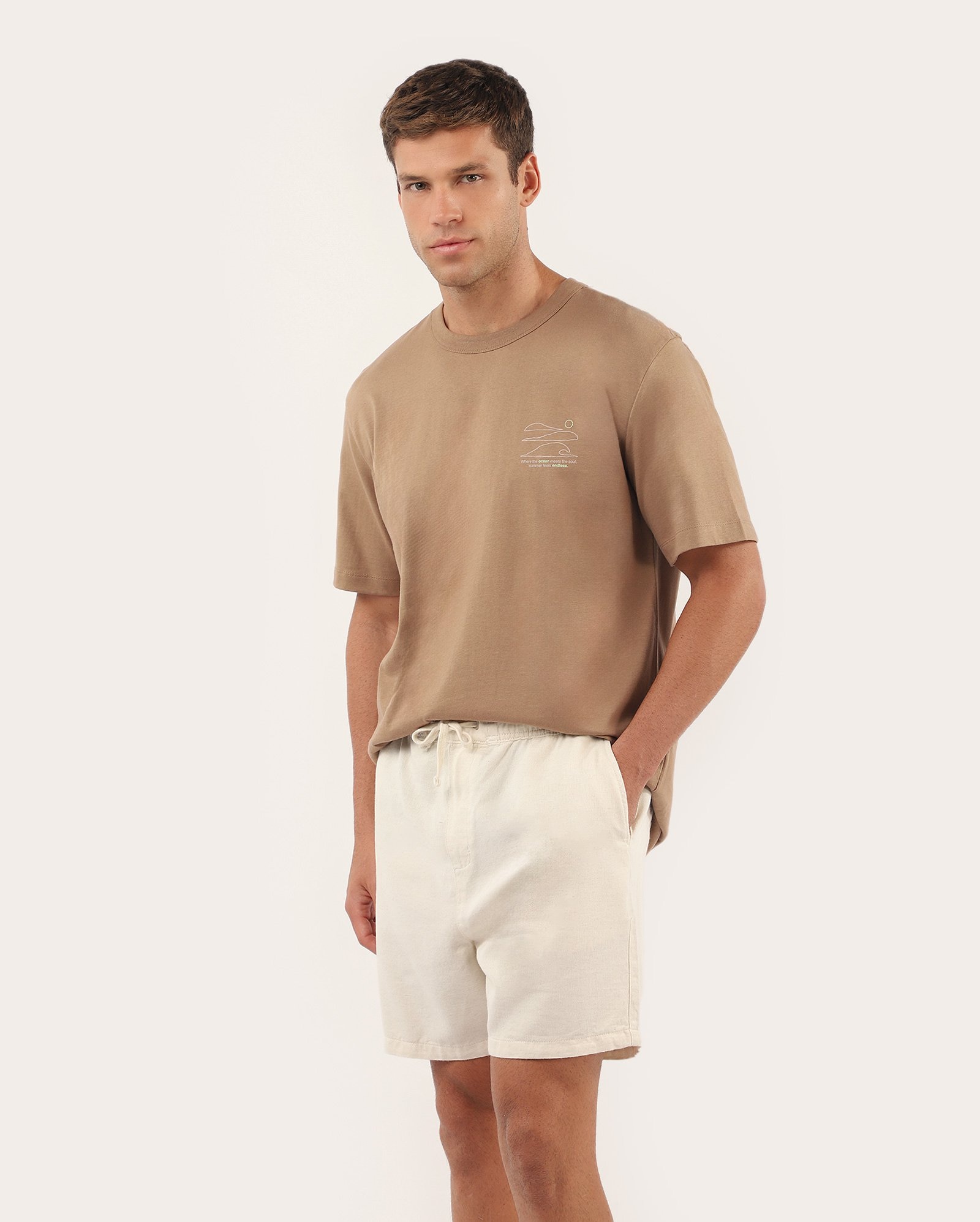 Bermuda sarja masculina com linho reta - bege | Pool Jeans