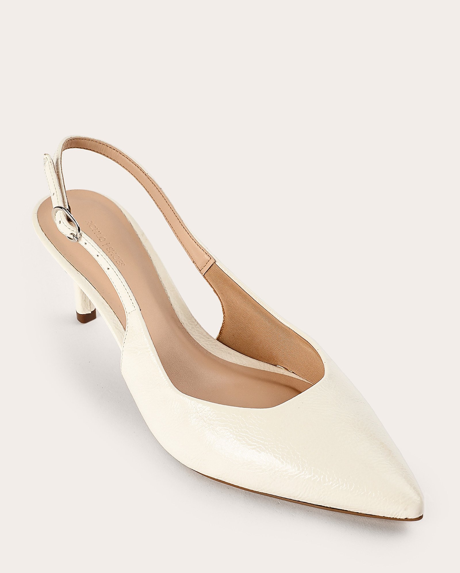 Sapato scarpin slingback verniz salto médio fino - Branco