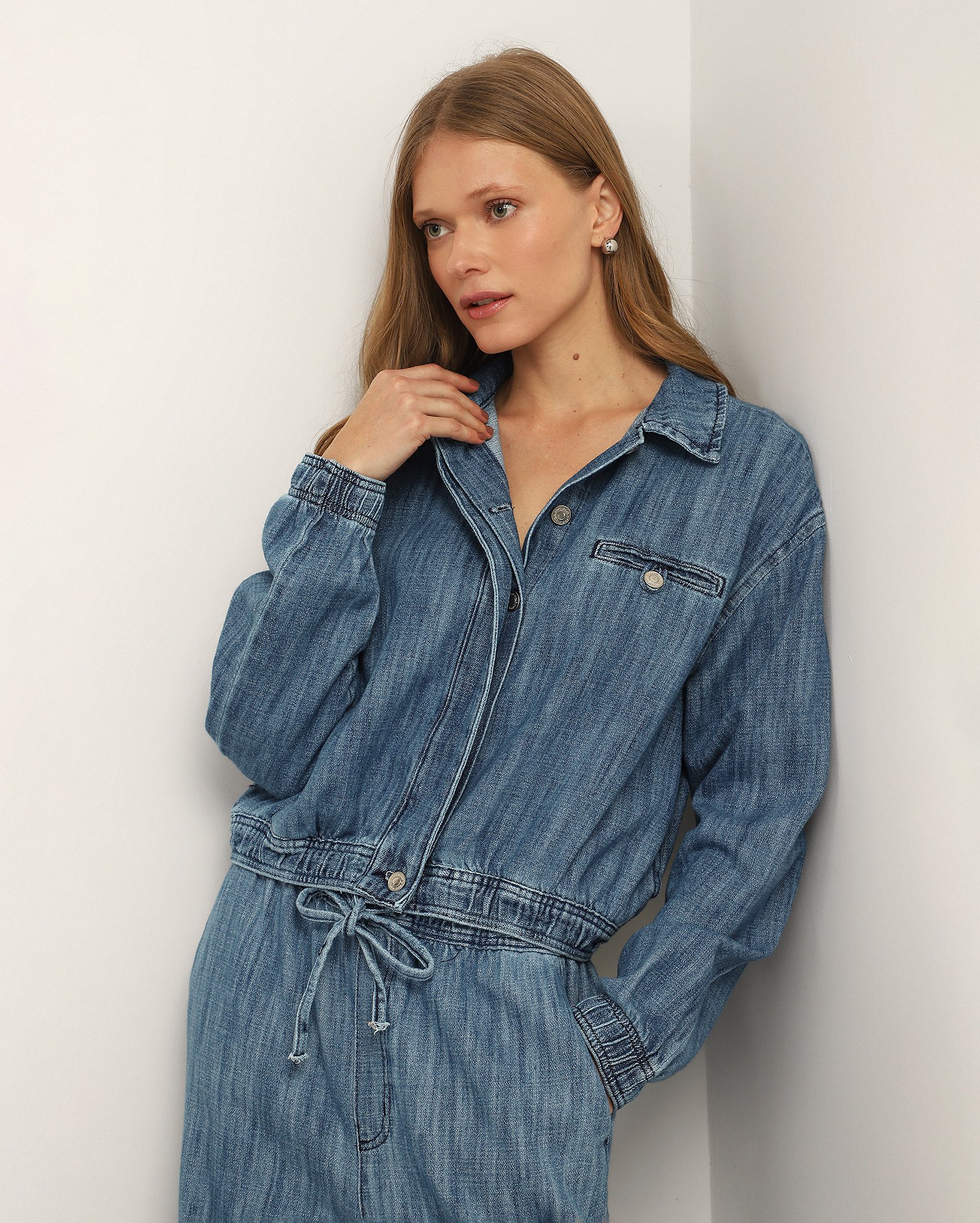 Jaqueta jeans feminina bomber estonada denim médio | Pool Jeans