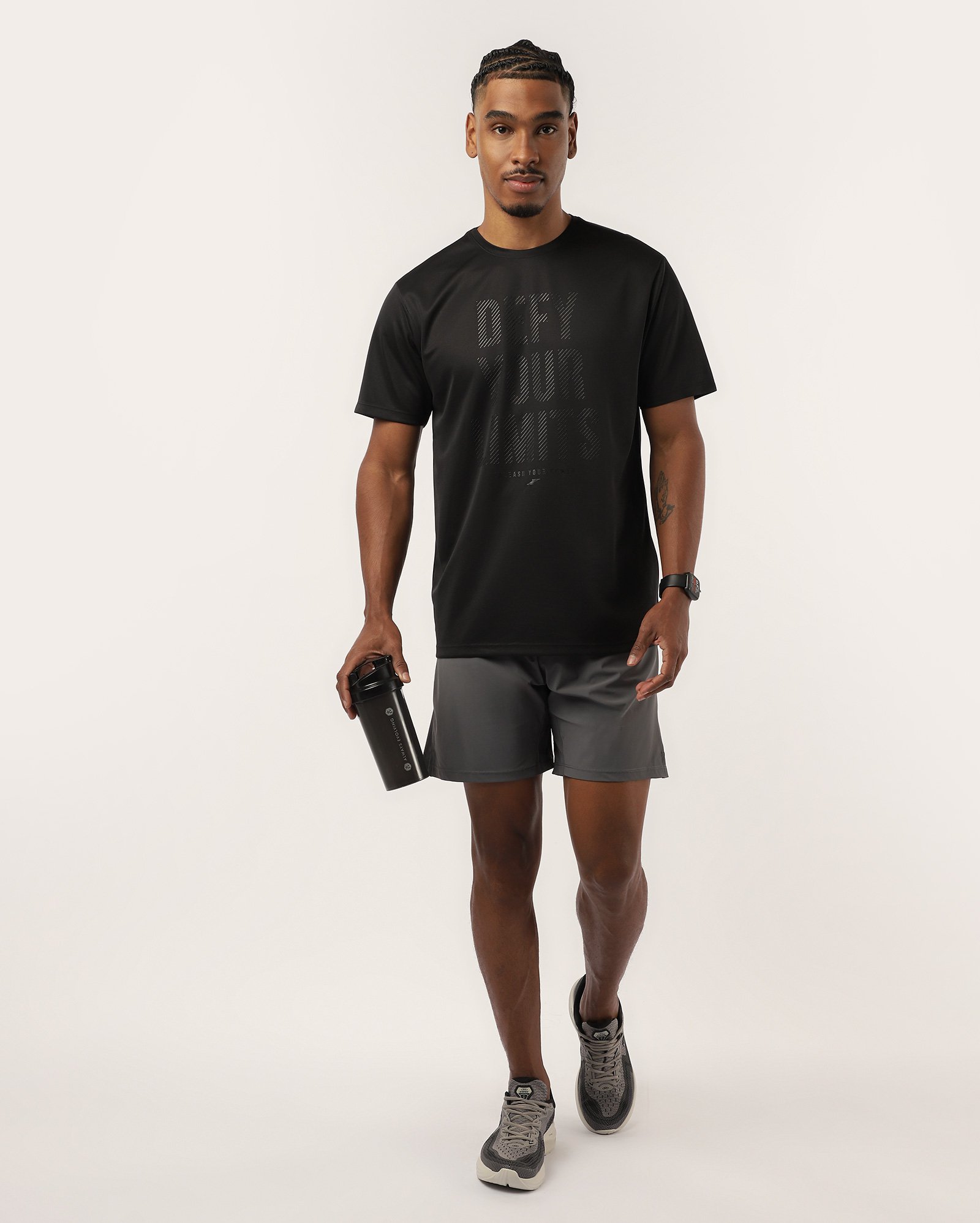 Camiseta masculina de treino regular lettering preta | Body Work