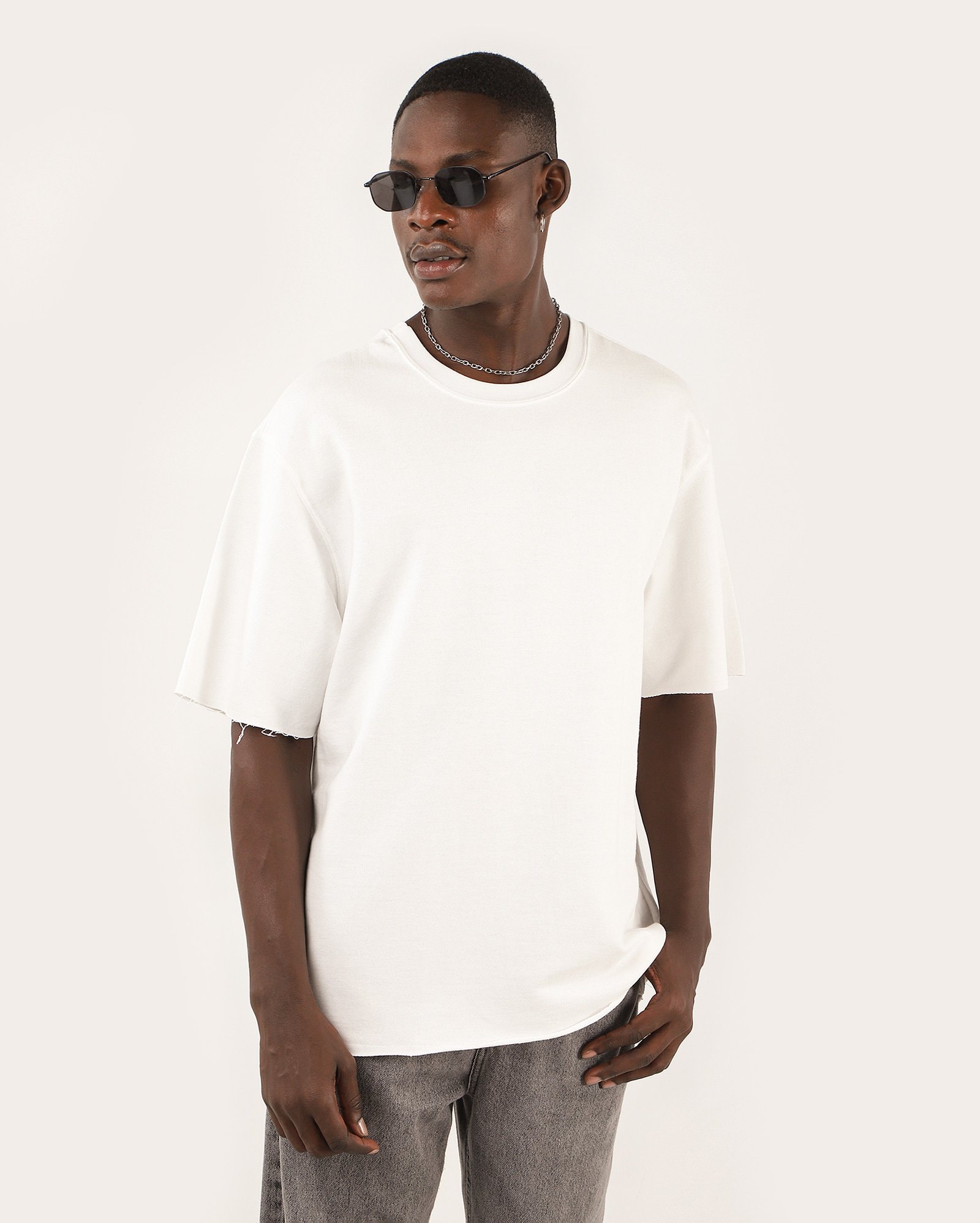 Camiseta de moletom masculina oversized lisa - Branco | Pool
